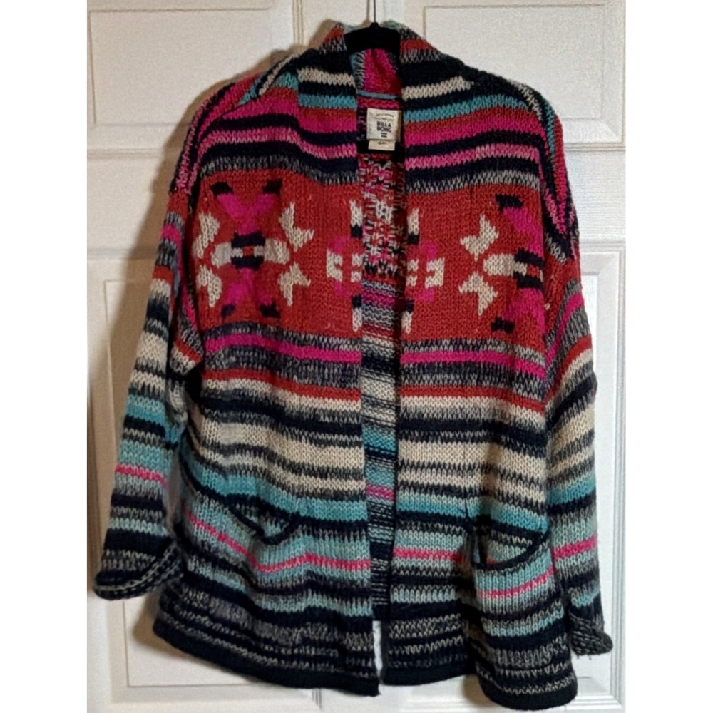 Billabong Women's S/P Multicolor Southwestern Aztec Oversized Cardigan Sweater